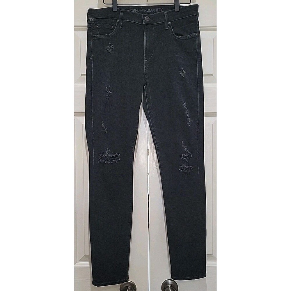 Citizens of Humanity Rocket Jeans Women 29 Black Distressed High Waist Skinny